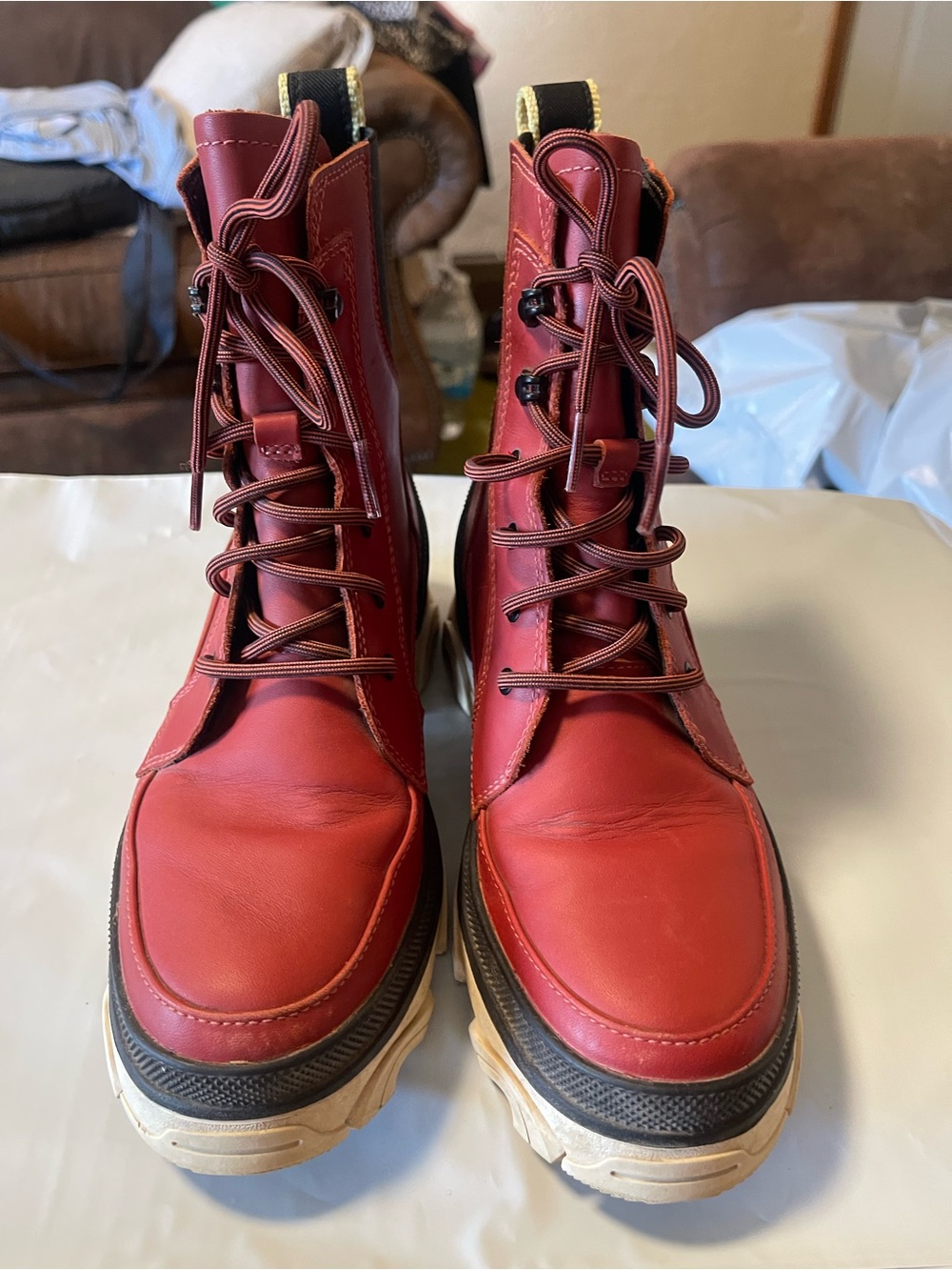 Sorel Women's Brex Lug Sole Lace-Up Waterproof Boots Warp Red & Black Size 7 - Picture 2 of 8